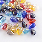 AB-Color Plated Teardrop Glass Beads, Faceted, Mixed Color, 7~8x6mm, Hole: 1mm