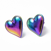 Ion Plating(IP) 304 Stainless Steel Heart Stud Earrings for Women EJEW-F300-16MC