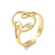 Ion Plating(IP) 304 Stainless Steel Abstract Face Open Cuff Ring for Women RJEW-E066-06G