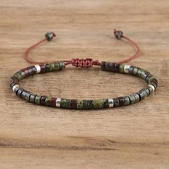 Braccialetti intrecciati con perline di sangue di drago naturale, bracciali regolabili da donna, diametro interno: 16 cm, perline:4~4.5x2~2.5mm