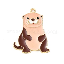 Pendentifs d'émail en alliage, charme de loutre, or, peachpuff, 32.5x25.5x1.5mm, Trou: 2mm