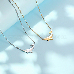 Colliers pendentifs en acier inoxydable 304 avec chaînes à maillons, dauphin, or, 17.72 pouce (45 cm)