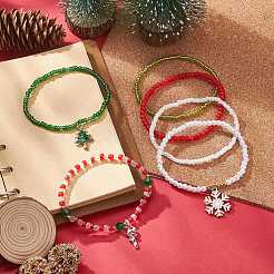 Set di braccialetti elastici con perline di vetro stile 6 pz 6&nbsp;BJEW-JB09394
