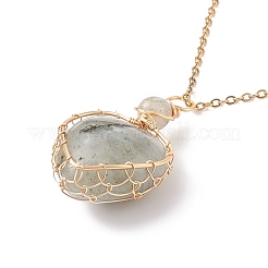 Collares con colgante de corazón de labradorita natural envuelto en alambre de cobre&nbsp;NJEW-JN03971-03