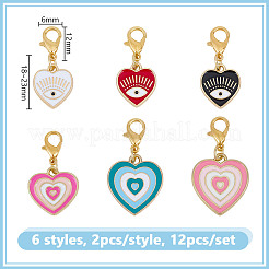 12 pieza de 6 estilos de decoraciones colgantes de esmalte de aleación de corazón&nbsp;HJEW-DR00135