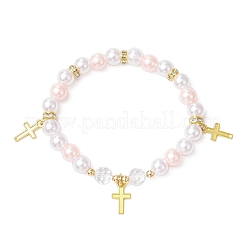 Pendenti in lega con perle di imitazione in plastica ABS e perle distanziatrici in vetro K9 e ottone di grado A con strass e braccialetti elastici piatti in cristallo&nbsp;BJEW-JB11778-03