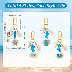 4 pièce 4 styles de perles de turquoise synthétiques et de pendentifs en coquillage&nbsp;HJEW-SP0001-18