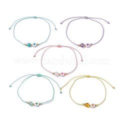 6 mm runde geflochtene Perlenarmbänder aus Edelsteinen und Acryl-Emaille in Herzform für Damen&nbsp;BJEW-JB10773