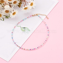 Colliers de perles de graines de verre rondes transparentes à l'intérieur&nbsp;NJEW-JN03362-03