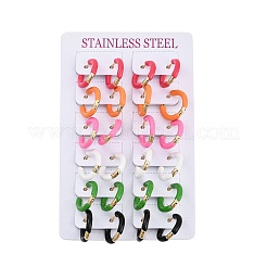 Boucles d'oreilles créoles en acier inoxydable émaillé avec placage sous vide PVD 201&nbsp;EJEW-Q002-07G