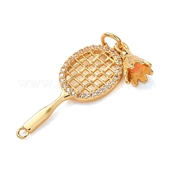 Sportlicher Badmintonschläger aus Messing mit Mikropavé-Fassung aus klaren Zirkonia und Verbindungsanhängern&nbsp;KK-K422-18G
