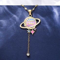 304 Edelstahl Hot Pearl Emaille Konstellation Planet Anhänger Halsketten&nbsp;NJEW-D310-01J-G