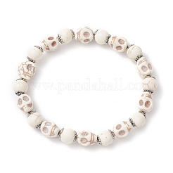 4 bracelet extensible en perles rondes et tête de mort en turquoise synthétique teinté Halloween&nbsp;BJEW-JB12255