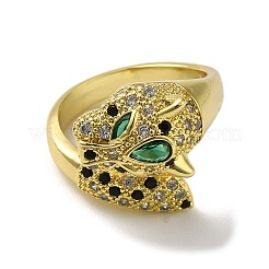 Gestellplattierter Messing-Mikropflaster-Fingerring mit Zirkonia und Leopardenmuster&nbsp;RJEW-A036-01G