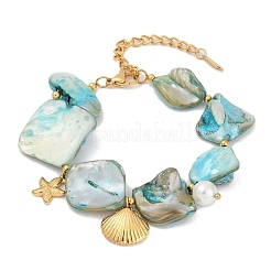 Bracelets à breloques en acier inoxydable 304 en forme de coquillage et d'étoile de mer pour femmes&nbsp;BJEW-Z105-02G