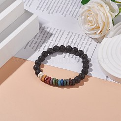 Bracelet extensible perlé en pierre de lave naturelle&nbsp;BJEW-TA00094