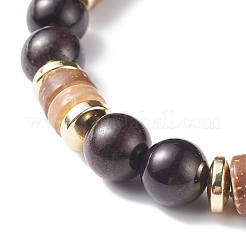 Bracciale elasticizzato da donna con perline in cocco naturale e granato&nbsp;BJEW-JB07546-04