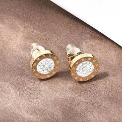 Pendientes de botón planos y redondos de acero inoxidable 304&nbsp;EJEW-H175-02G-01