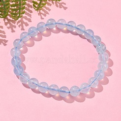 Braccialetti elastici con perline rotonde di acquamarina naturale per uomo e donna&nbsp;BJEW-U034-01D-02