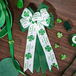 Nœud papillon en polyester à motif de trèfle pour décorations de fête de la Saint-Patrick&nbsp;AJEW-WH20080-04C