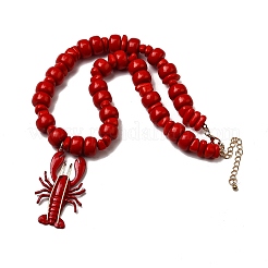 Collares de cuentas con colgantes de langosta de plástico y cadenas de aleación en los extremos.&nbsp;NJEW-D336-01G
