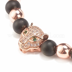 2pcs 2 bracelets de perles tressées en obsidienne naturelle et hématite synthétique serties de léopard en zircone cubique&nbsp;BJEW-JB08119