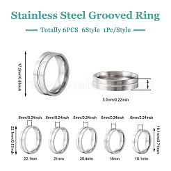 6 Stück 6 Stile 202 & 201 Edelstahl Edelstahl geriffelter Fingerring für Männer Frauen&nbsp;RJEW-YS0001-01