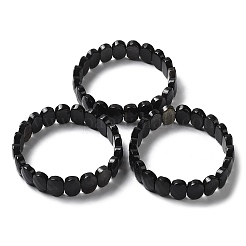 Braccialetto elasticizzato con perline di ossidiana in argento naturale&nbsp;G-E010-01-06