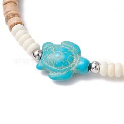 Braccialetti elastici in cocco naturale con perline sintetiche turchesi per uomo e donna&nbsp;BJEW-JB11739-02