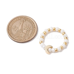 Anelli elastici in vetro con stella placcata oro e perline in ottone lunare&nbsp;RJEW-JR00660-02