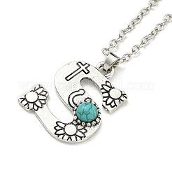 Lettre a ~ z en alliage plaqué argent antique avec colliers à pendentif turquoise synthétique&nbsp;NJEW-G080-01S