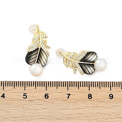 Ohrstecker aus Messing mit klaren Zirkonia in Federform&nbsp;KK-D301-12G