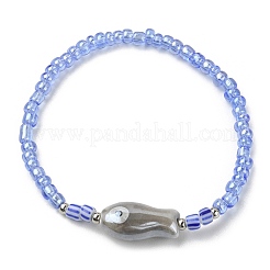 Braccialetto elasticizzato con pesci e perline in porcellana&nbsp;BJEW-JB09615