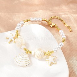 Armbänder mit Seestern- und Muschelanhängern aus Messing und Emaille für Damen&nbsp;LS-KK-CBA68DA-16G-02