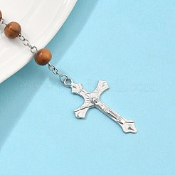 Oración religiosa collar de lazo con cuentas de madera de pino&nbsp;BJEW-O140-04P