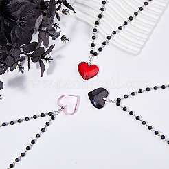 3 ensemble de colliers avec pendentif en forme de cœur en verre de 3 couleurs avec chaînes en perles en plastique&nbsp;NJEW-FI0001-40