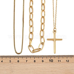 304 Edelstahl Kreuzanhänger 3-lagige Halsketten für Damen&nbsp;NJEW-F343-02G