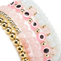6 pz 6 stile naturale e sintetico misto pietre preziose e perle e resina set di braccialetti elasticizzati malocchio&nbsp;BJEW-JB08885