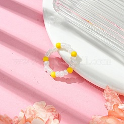 Turchese sintetico rotondo con anelli elasticizzati da donna con perline seminate in vetro&nbsp;RJEW-JR00707-05