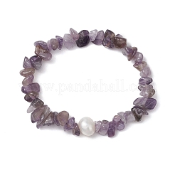 Braccialetti elastici con scaglie di ametista naturale per donna&nbsp;BJEW-JB11343-05