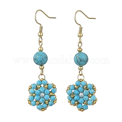 Boucles d'oreilles pendantes tressées en pierres naturelles et synthétiques mélangées et perles de coquillage&nbsp;EJEW-MZ00789