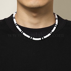 Boho-Halsketten aus Polymerclay mit Heishi-Perlen in Schwarz und Weiß für Herren&nbsp;DR8717