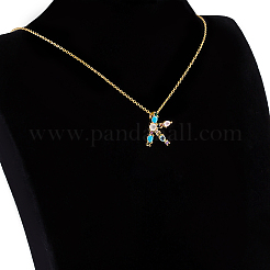 Halsketten mit Initialenanhängern aus goldenem Messing mit Mikropflaster und Zirkonia&nbsp;NJEW-S069-JN002-K