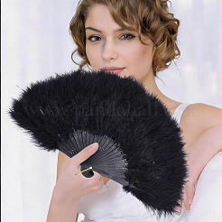 Éventail pliant en plastique et plumes&nbsp;AJEW-WH20130-171C