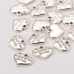 Thema Hochzeit antiken silbernen Ton tibetischen Stil Legierung Herz mit Vater der Brautrhinestone-Charme&nbsp;TIBEP-N005-19C