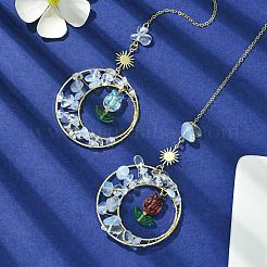 Decorazioni pendenti con chip opalite e anello in lega&nbsp;HJEW-TA00119-01