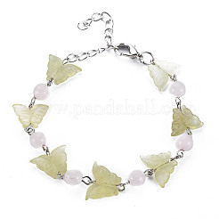 Papillon naturel nouveaux bracelets de perles de jade pour fille femmes&nbsp;BJEW-S145-002A