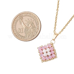 3 collana con catena in acciaio inossidabile 304 con ciondolo a forma di rombo con perline di vetro e pietra di luna arcobaleno naturale in 3 colori&nbsp;NJEW-MZ00124
