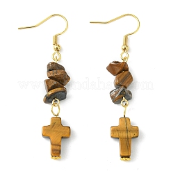 3 par de pendientes colgantes de ojo de tigre natural con cruz&nbsp;EJEW-JE05306
