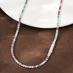925 collier tennis en argent sterling pavé de zircones cubiques colorées pour femme&nbsp;NJEW-C096-01A-P01